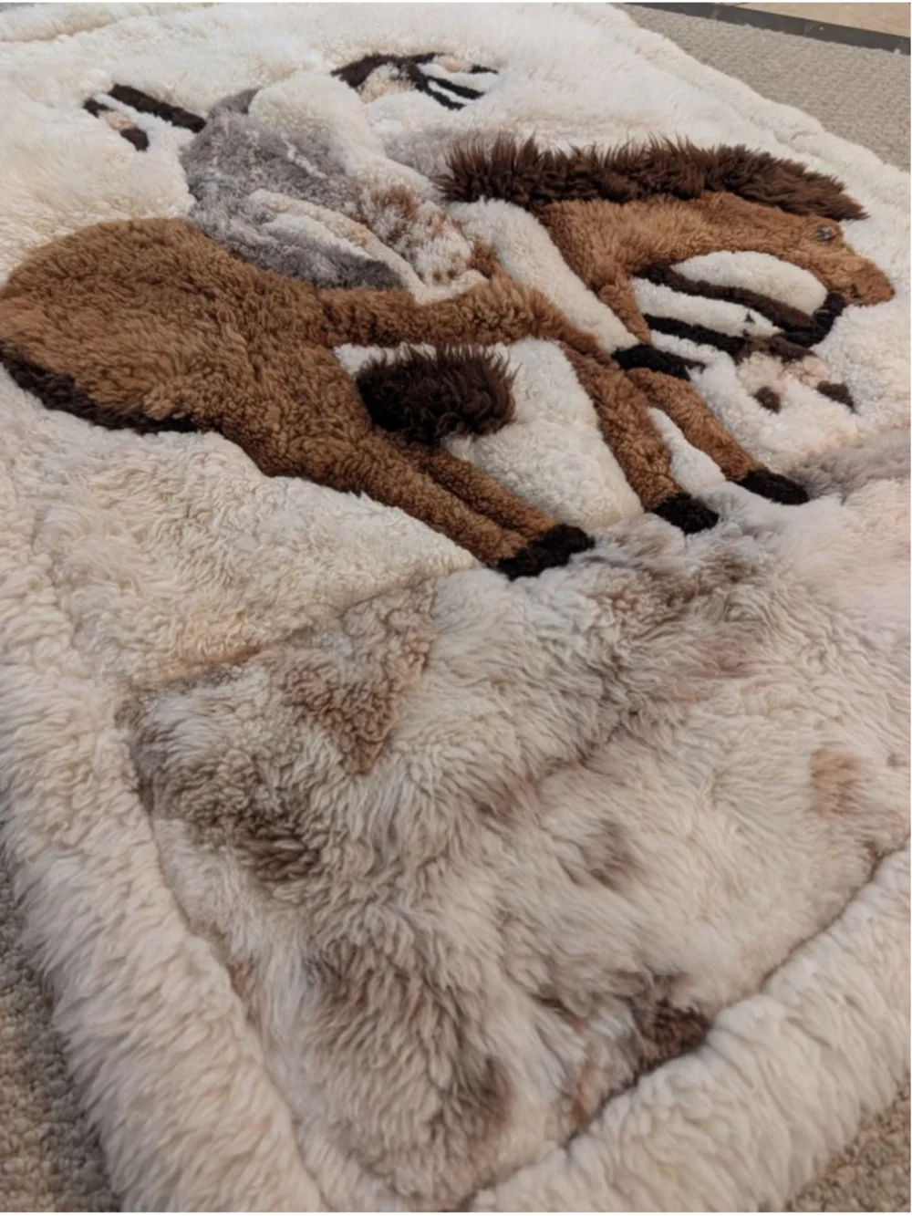 Vintage Handmade Peruvian Alpaca Horse Rug or Wall Folk Art Wool Textile 62x44